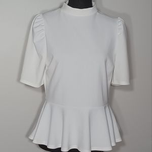 FASHION NOVA JUST ROLL WITH IT SHORT SLEEVE PEPLUM WHITE TOP NWT